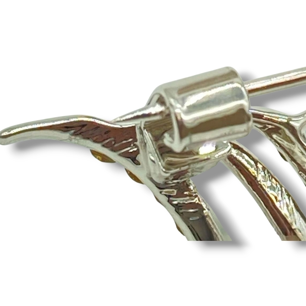 Elegant Silver Rooster Aurora Borealis Rhinestone Crystal Feathers Pearl Brooch - Picture 5 of 5